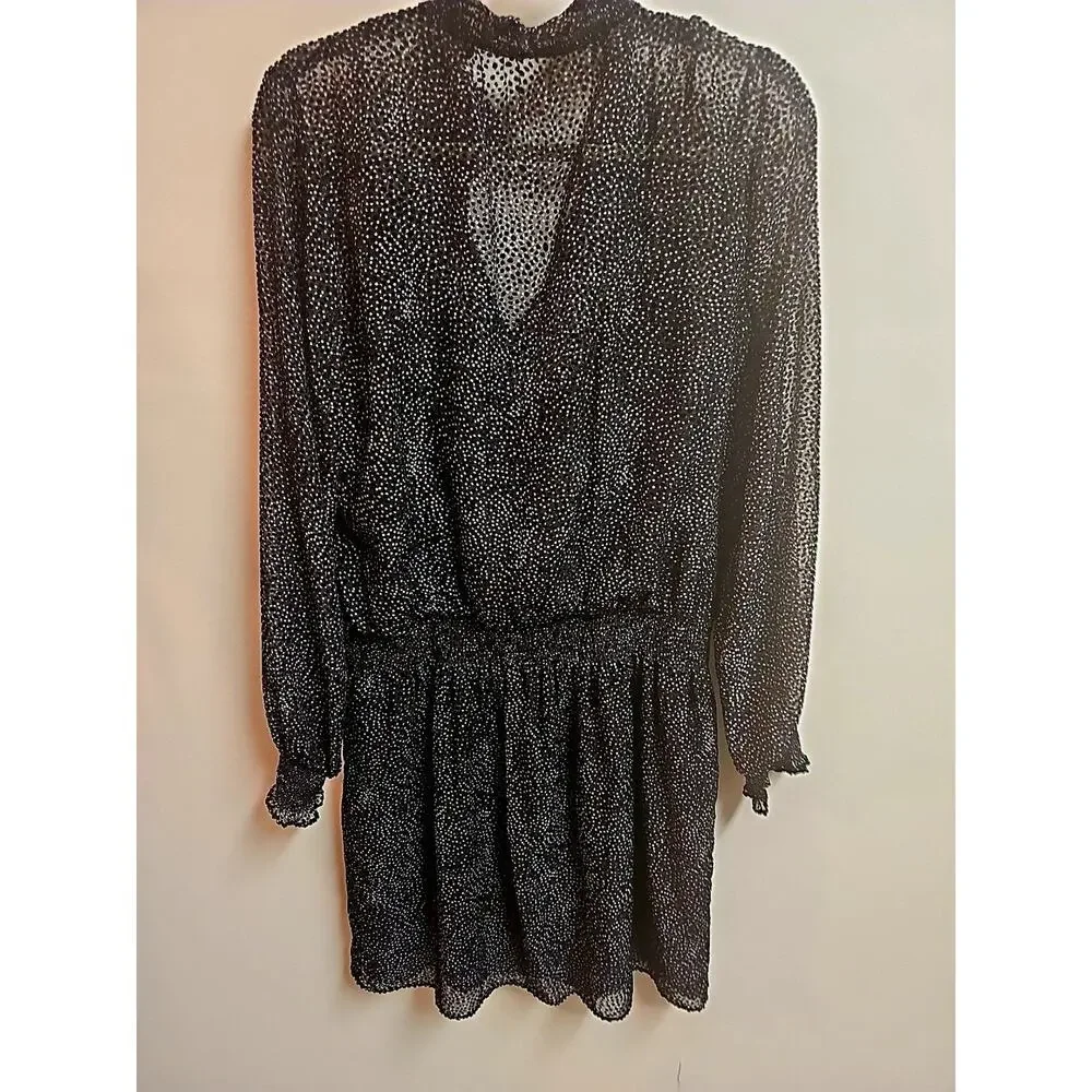 White House Black Market Polka Dot Long Sheer Gathered Sleeve,Shirred Waist SZ L